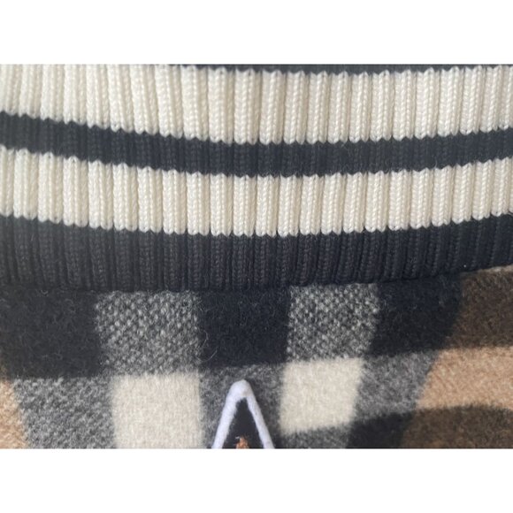 Burberry Wool & Leather Varsity Jacket With Plaid Design & Logo Patch - Picture 9 of 15